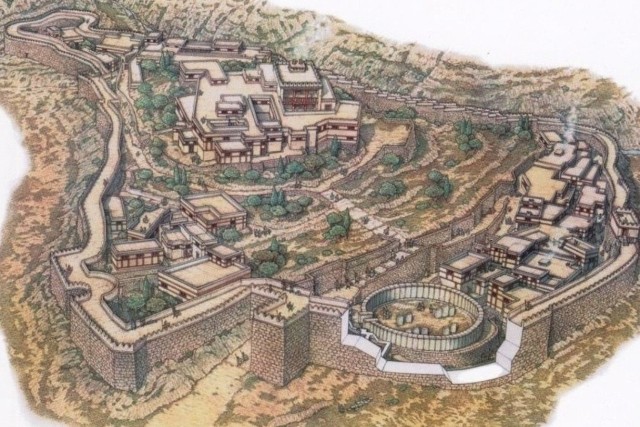 Mycenae - Artist drawing of the Mycenaean citadel